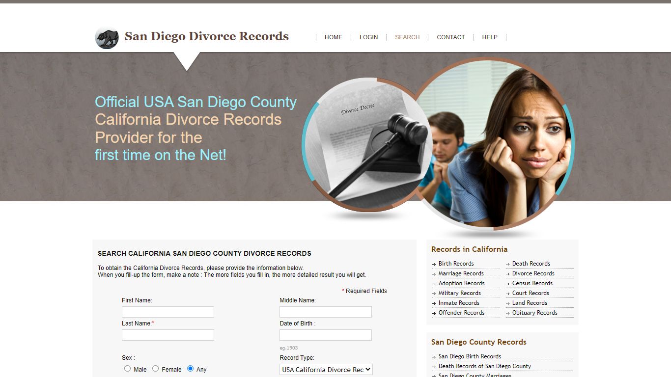 Search California San Diego County Divorce Records